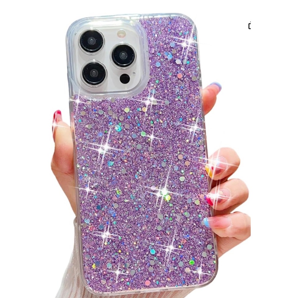 iPhone 16 Case Purple Glitter Shiny Bling Sparkly Slim Soft TPU Shockproof Cover